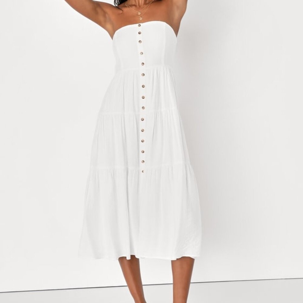 Lulus Sweetness And Sunshine White Strapless Midi Dress With Pockets - Size S